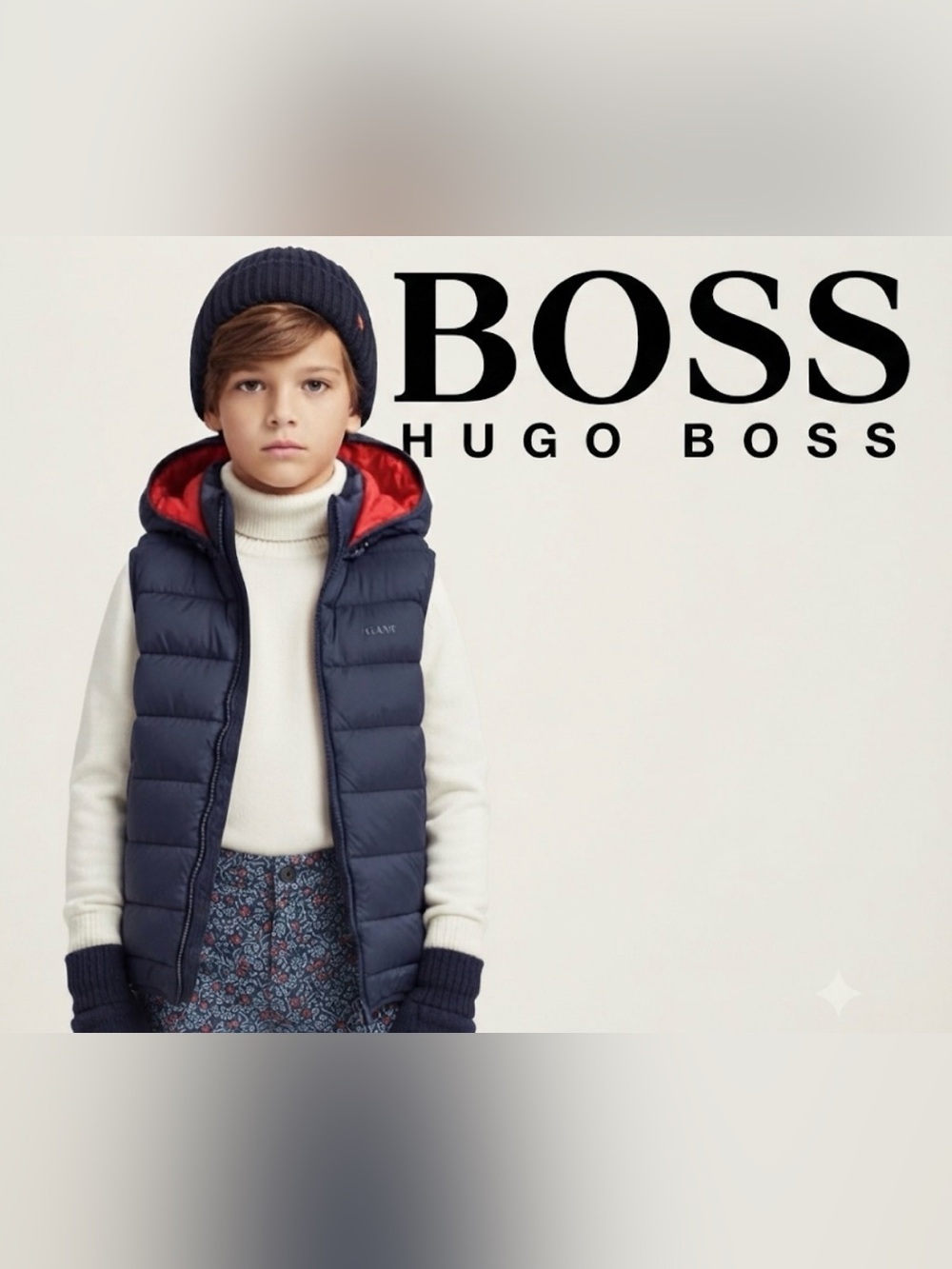 Authentic Hugo Boss boys designer reversible hooded putter winter vest sz 8